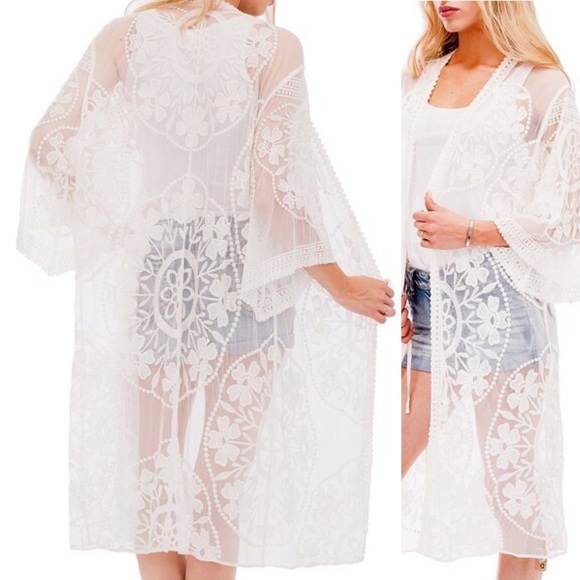 Maxi Luxury Crochet Floral Lace Kimono - Picture 2 of 4